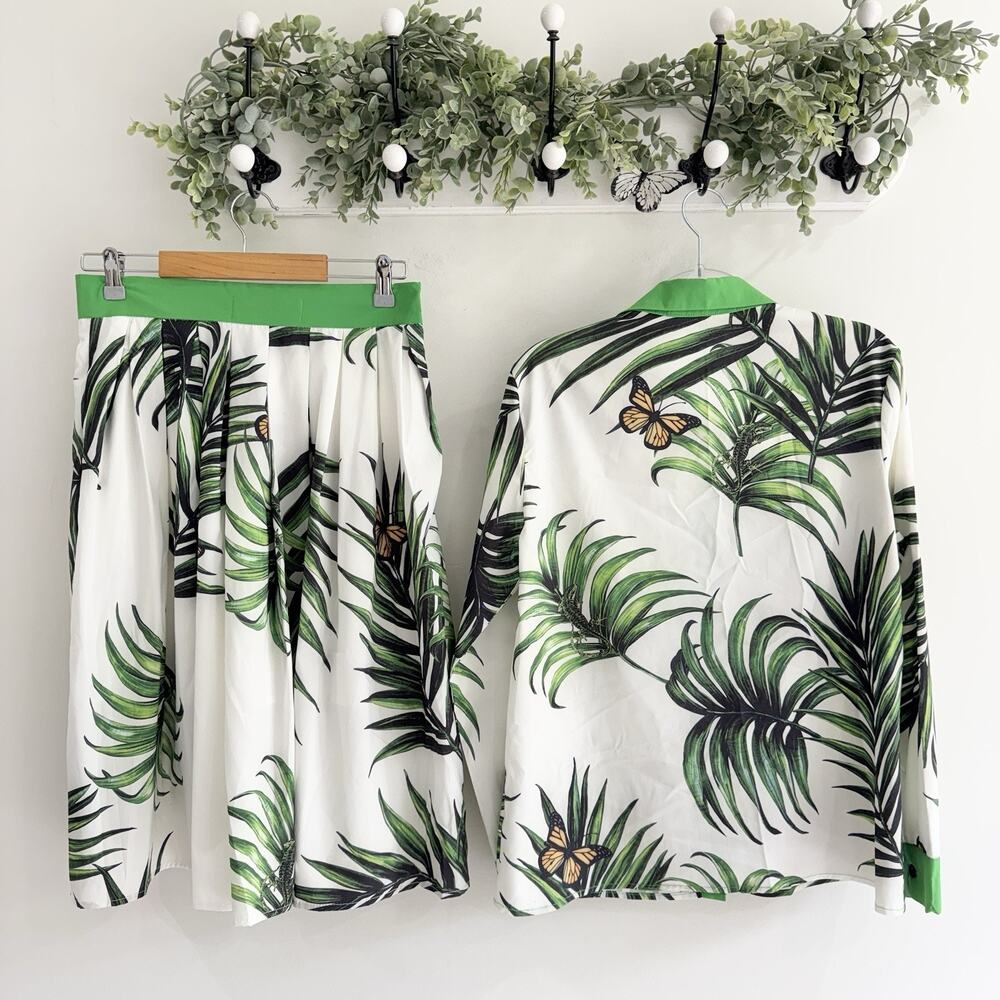 CHOSEN butterfly Tropical Palm Leaf Print Blouse And Skirt Set Medium 6-4931 - Picture 4 of 4